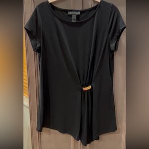 INC Asymmetrical Black Blouse Gold Accent, Medium